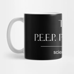 P.E.E.P. Podcast Science + Psi white logo Mug